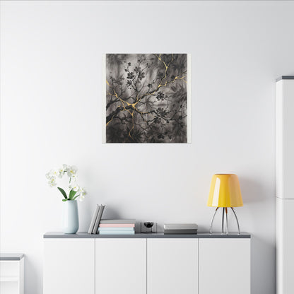 Kanso Cherry Blossom Canvas Art - Kintsugi Crackle Gold