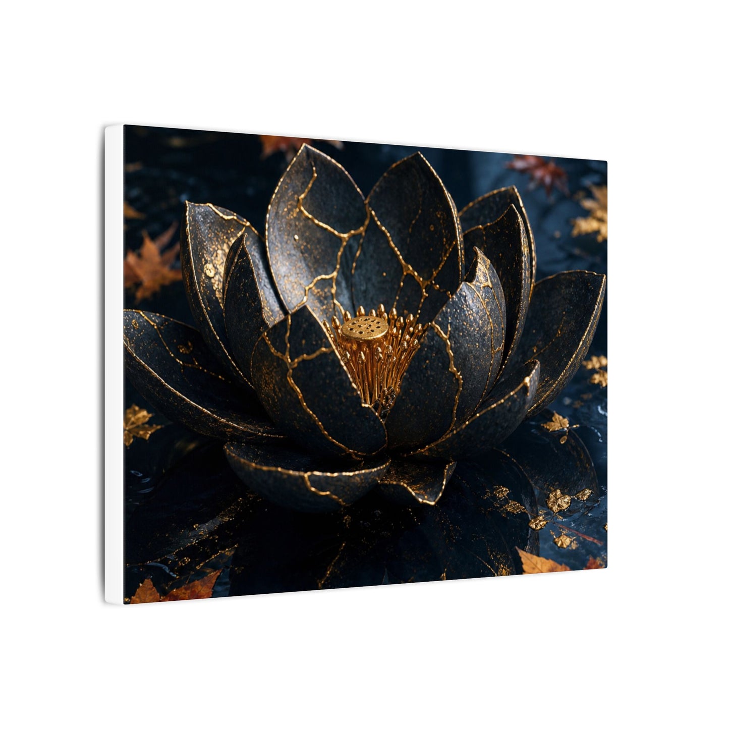 Moonlight Lotus Flower Canvas Art - Kintsugi Fukinsei