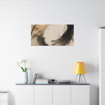 Japandi Ink Brushstroke in Golden Hour | Watercolor Canvas Art