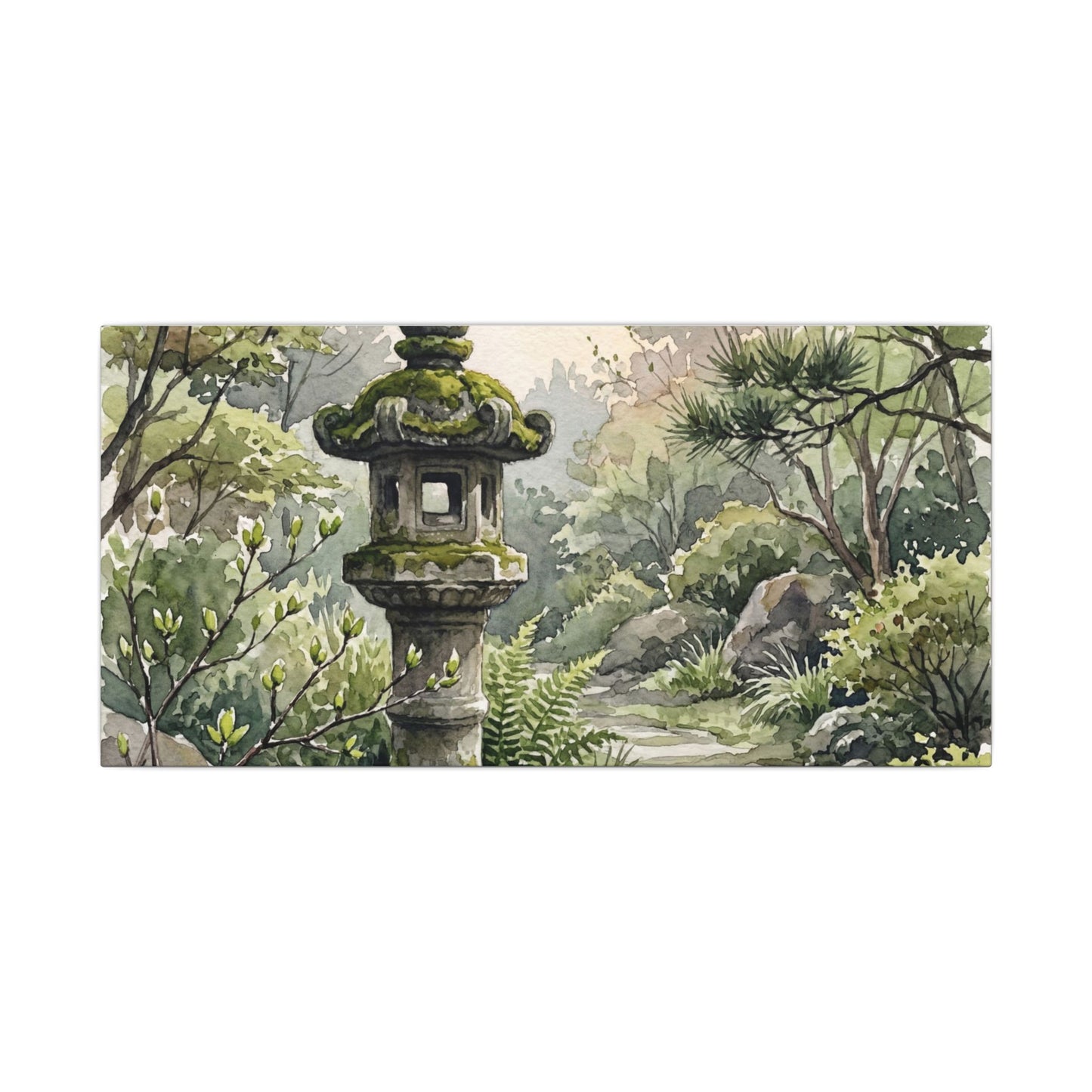 Neutral Stone Lantern Canvas Art - Watercolor Japandi