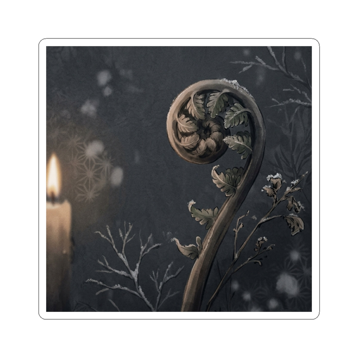 Winter Fern Unfurling Japanese Pattern Sticker | Neutral Decor