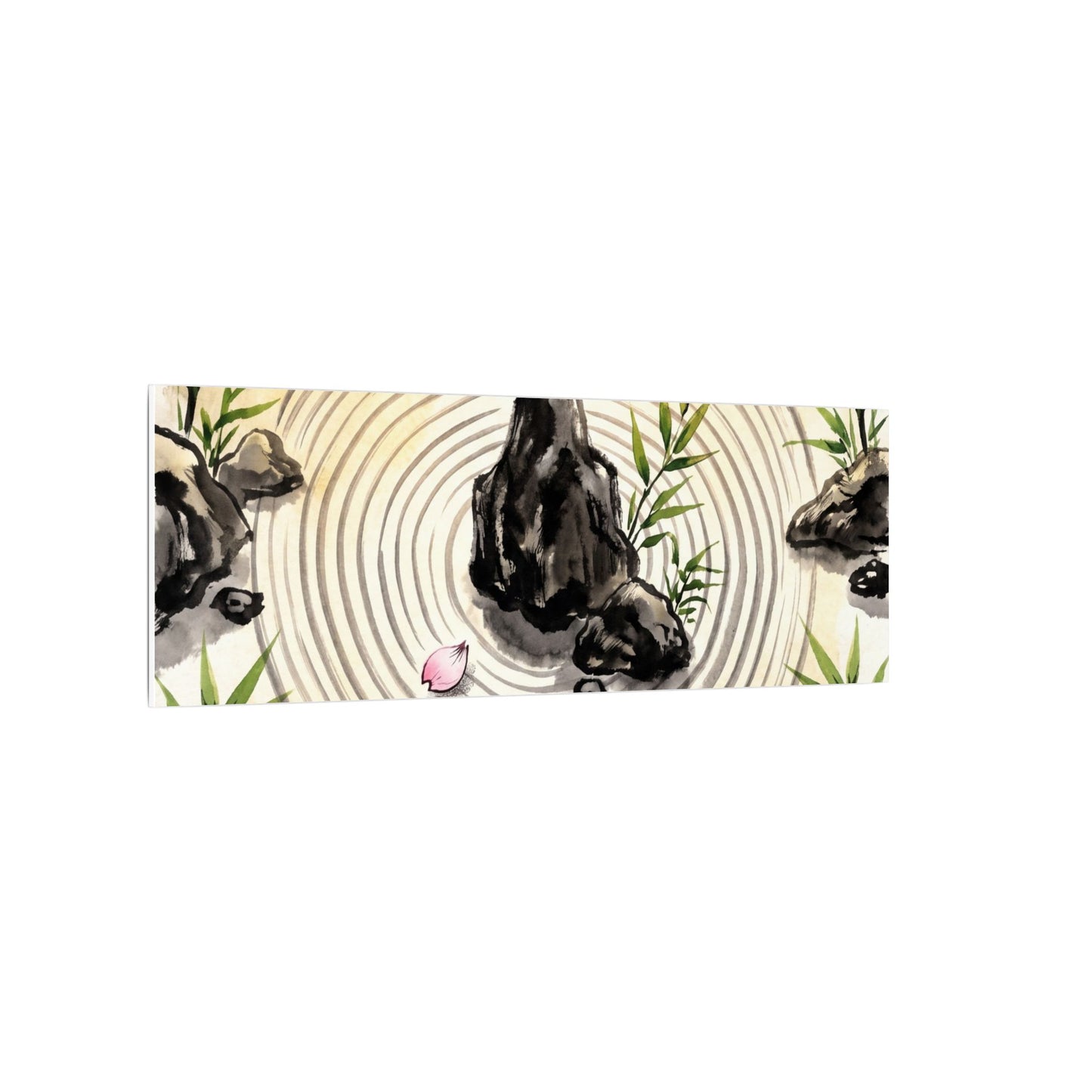 Zen Rock Garden in Golden Hour | Sumi E Canvas Art