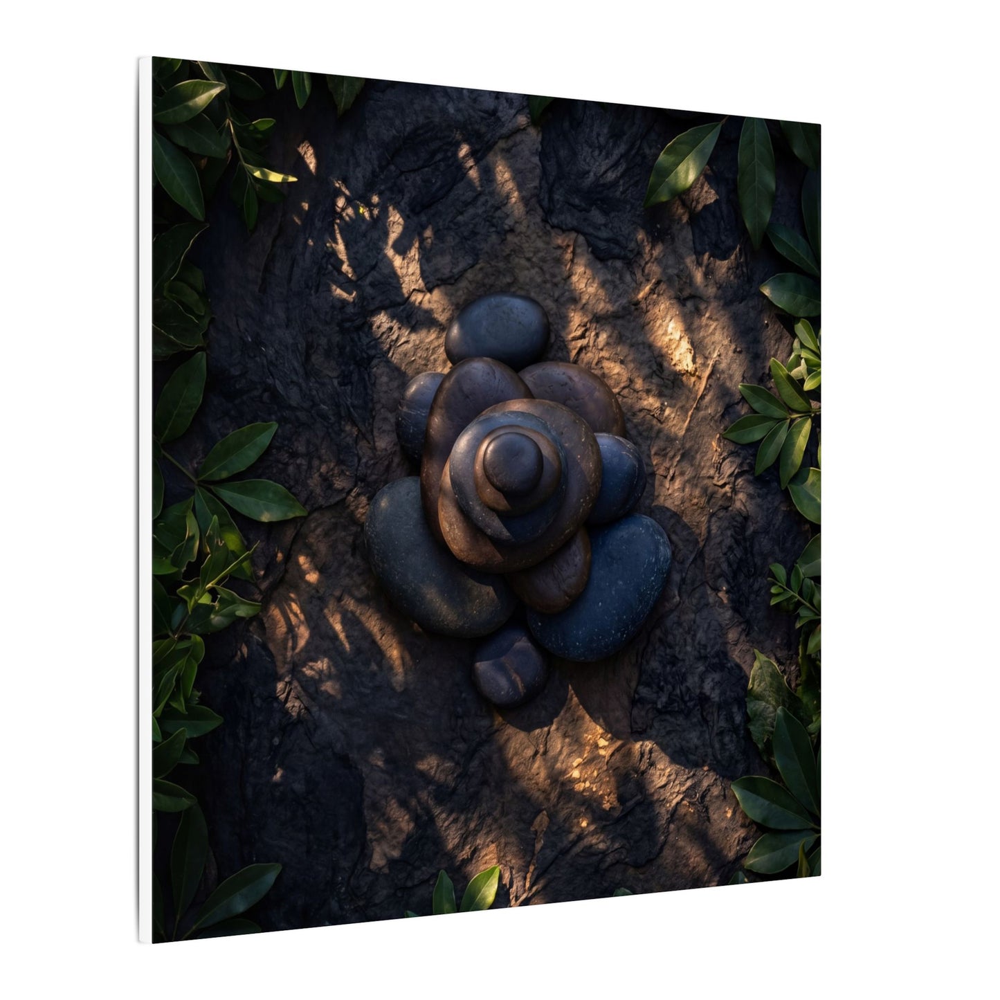 Ma River Stones Canvas Art - Dark Japandi Dark Texture