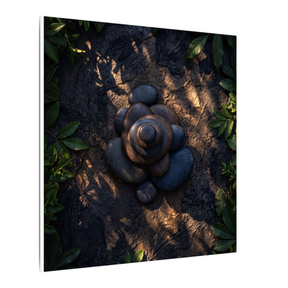Ma River Stones Canvas Art - Dark Japandi Dark Texture