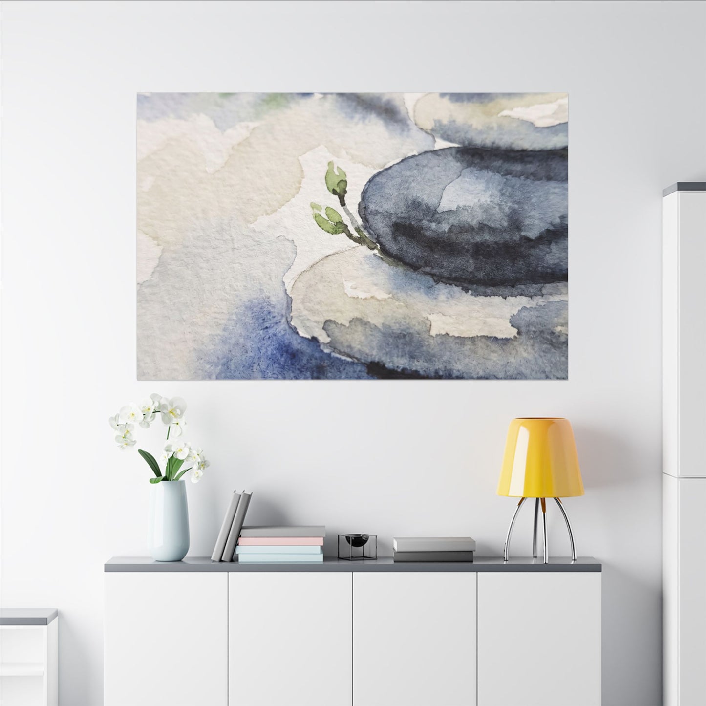 River Stones Watercolor Canvas Art | Cozy Japandi Art