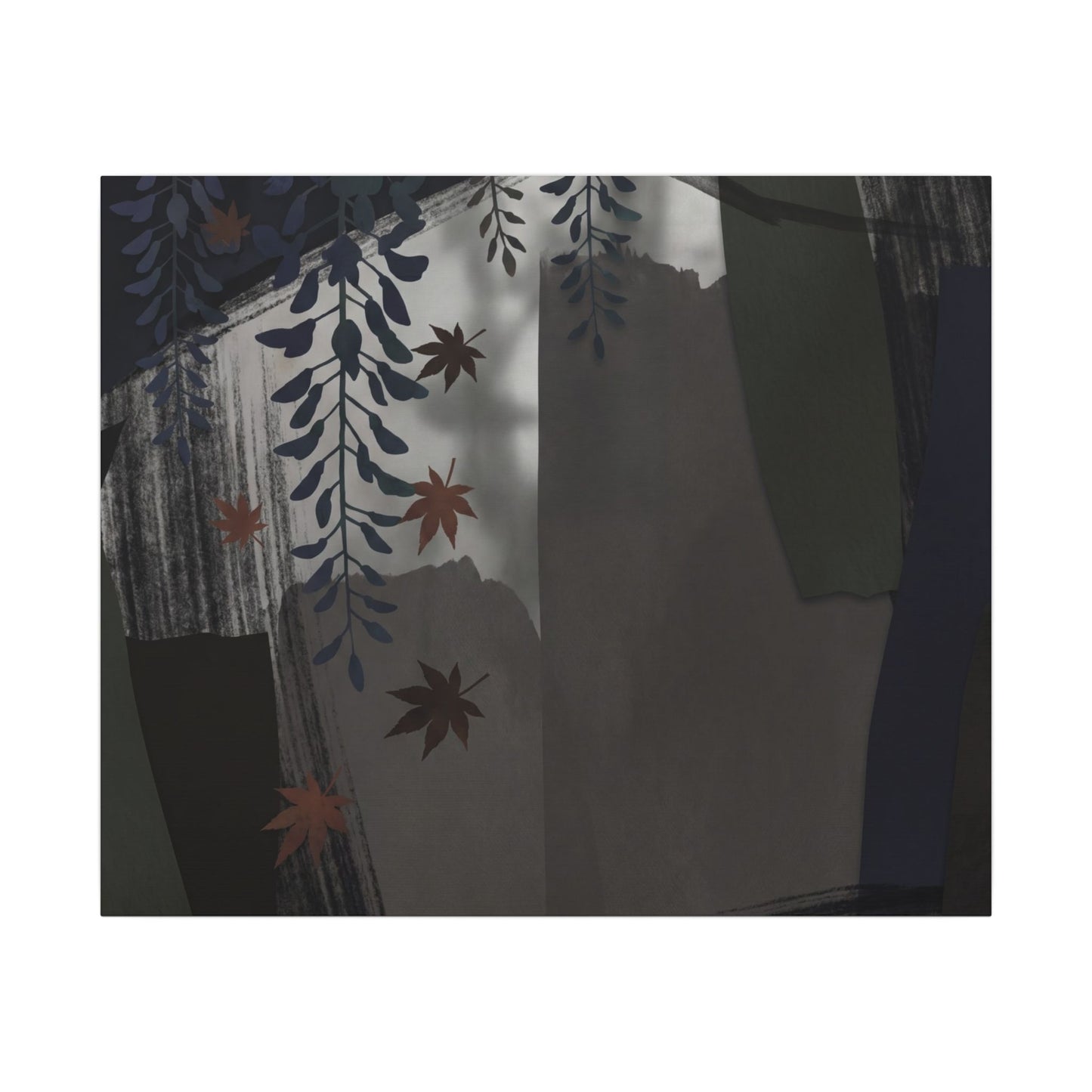 Wisteria Autumn Canvas Art | Dark Japandi Moody Design