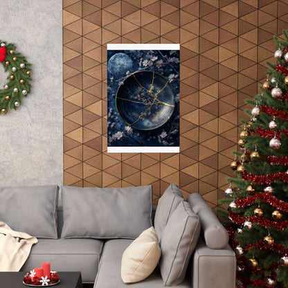 Kintsugi Cherry Blossom in Moonlight | Gold Repair Wall Art Print