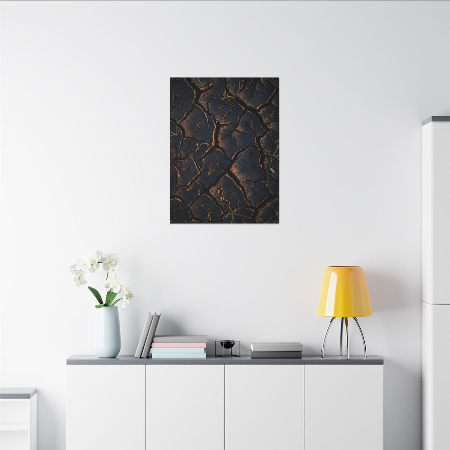 Cracked Earth Moody Minimal Canvas Art | Luxurious Dark Japandi Art