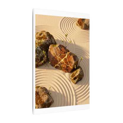 Kanso Rock Garden Canvas Art - Kintsugi Crackle Gold