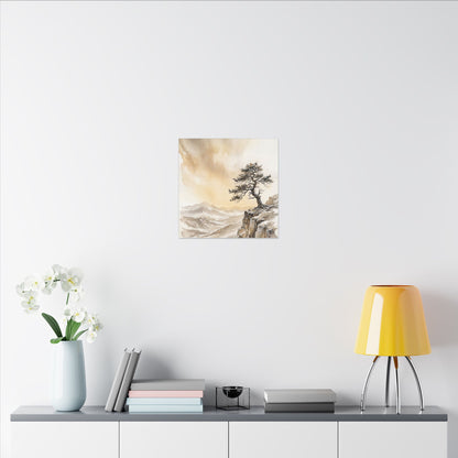 Pine Tree Canvas Art | Winter Japandi Watercolor Art