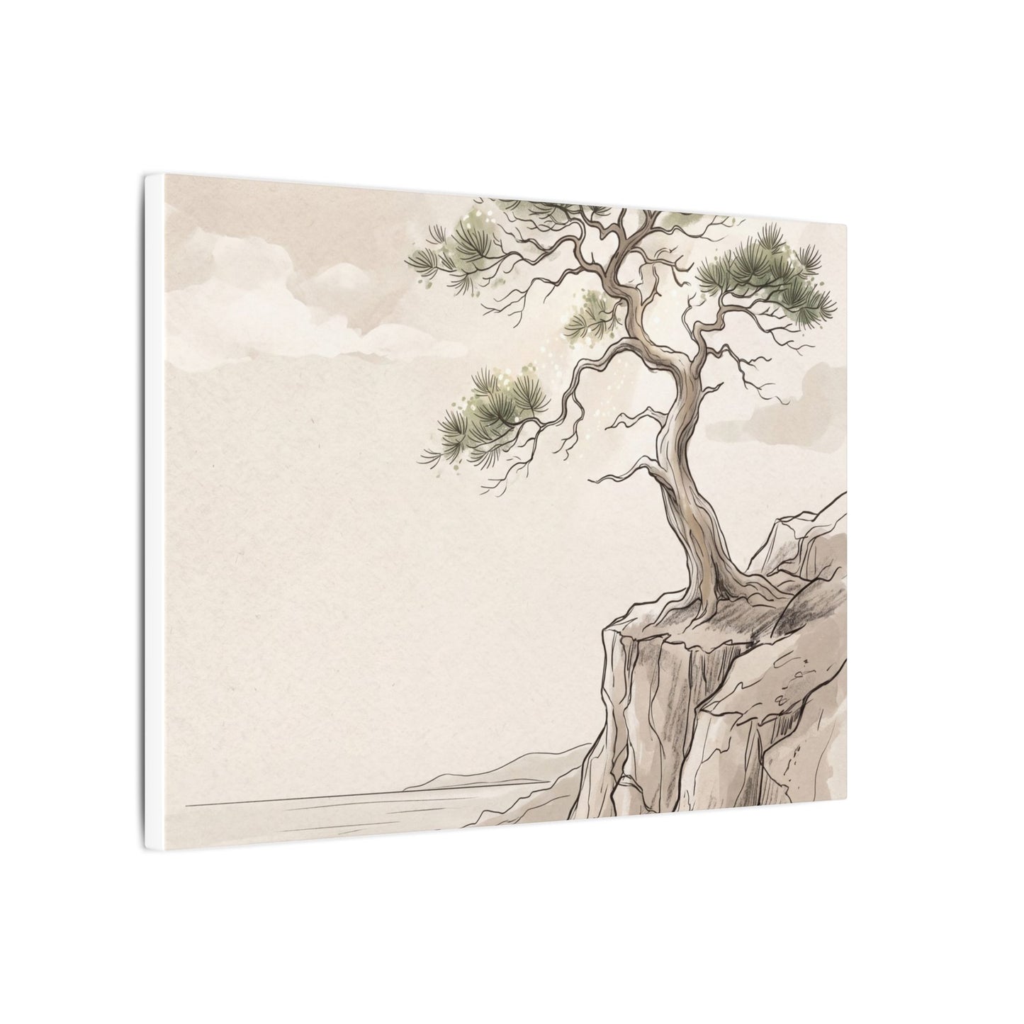 Japandi Pine Tree in Dappled | Minimal Line Canvas Art
