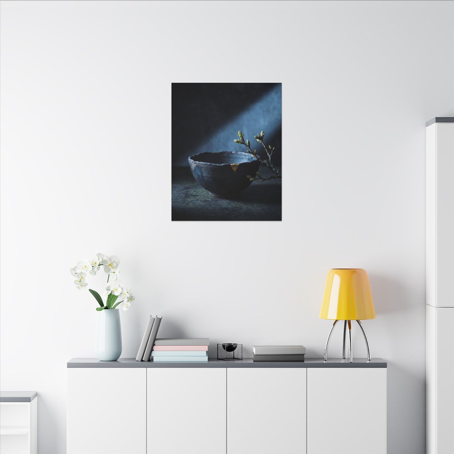 Ceramic Bowl Shadow Zen Canvas Art | Sophisticated Dark Japandi Art