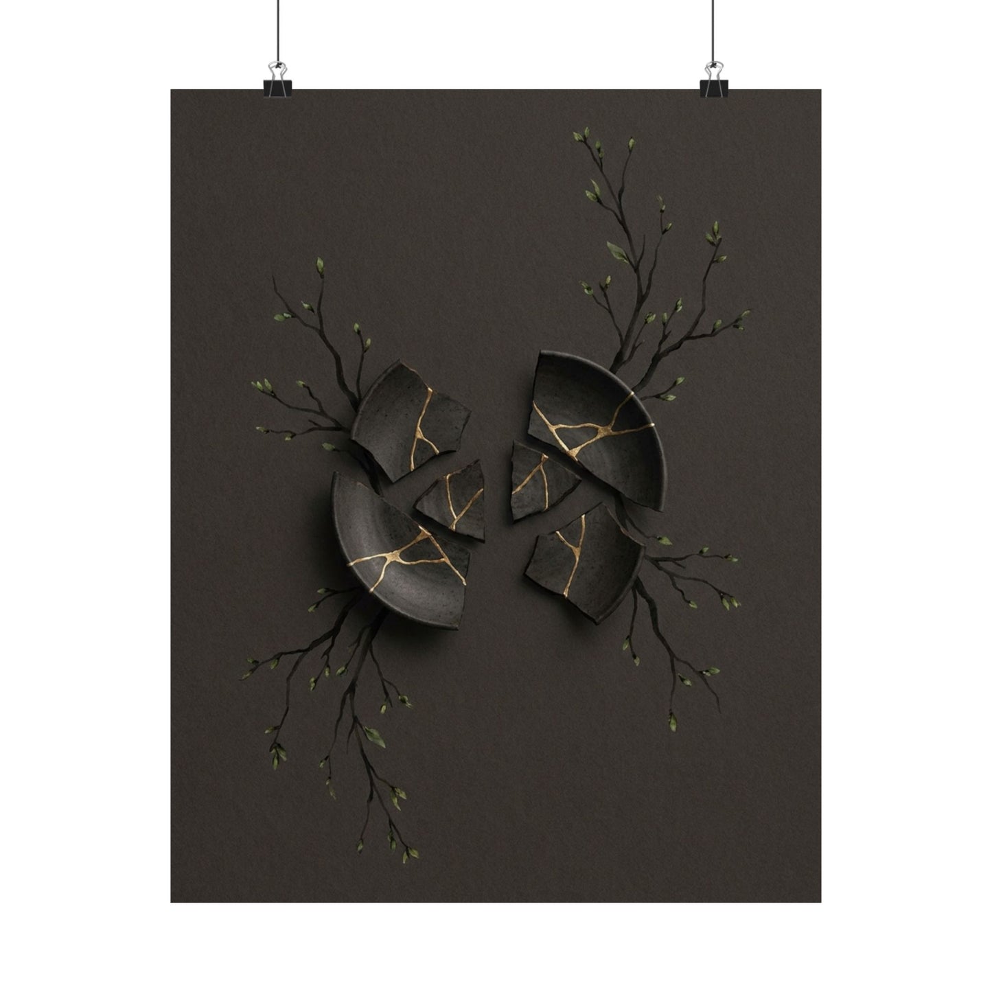 Dark Japandi Broken Pottery in Overcast | Charcoal Ink Wall Art Print