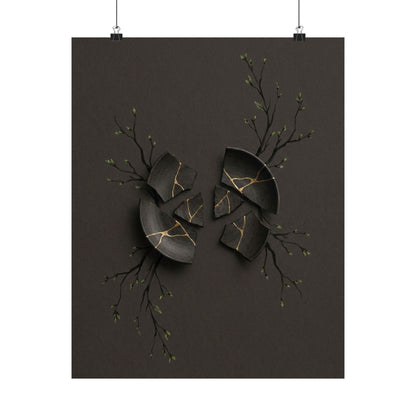 Dark Japandi Broken Pottery in Overcast | Charcoal Ink Wall Art Print