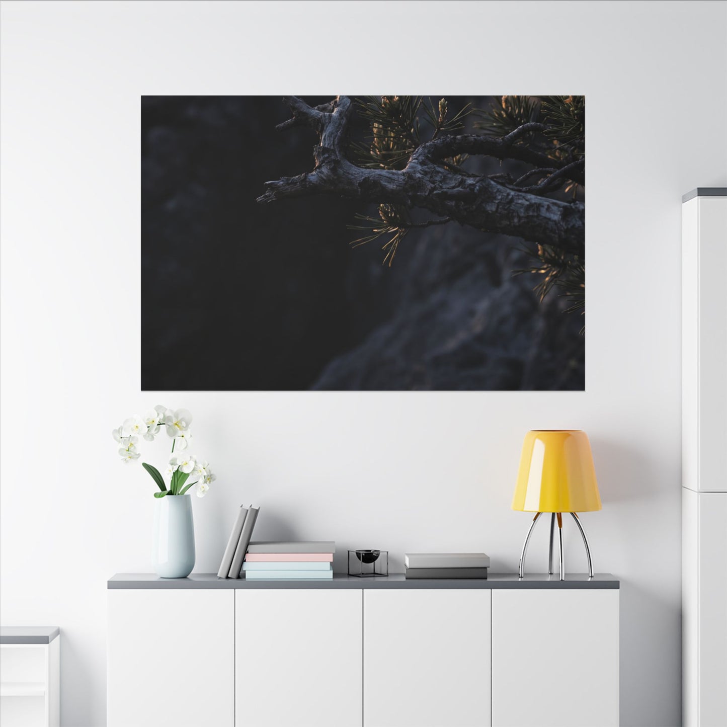 Pine Tree Moody Minimal Canvas Art | Sophisticated Dark Japandi Art