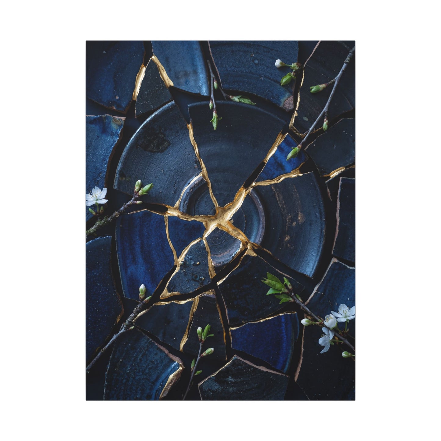 Moonlight Broken Pottery Canvas Art - Kintsugi Fukinsei