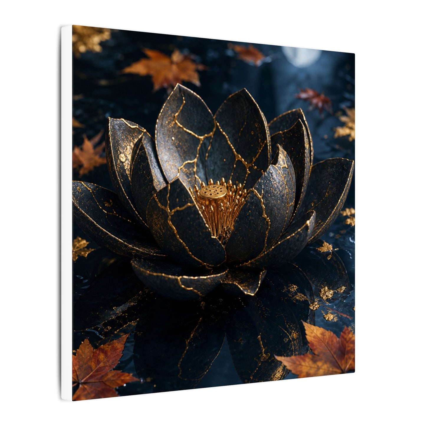 Moonlight Lotus Flower Canvas Art - Kintsugi Fukinsei