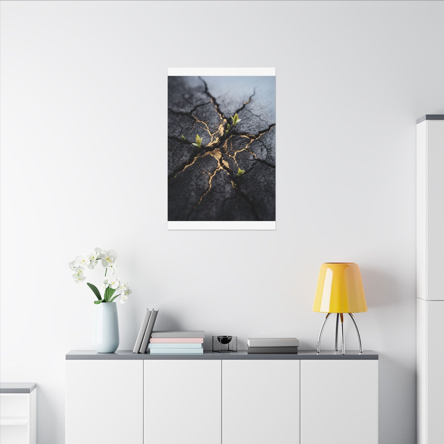 Ma Cracked Earth Canvas Art - Dark Japandi Charcoal Ink