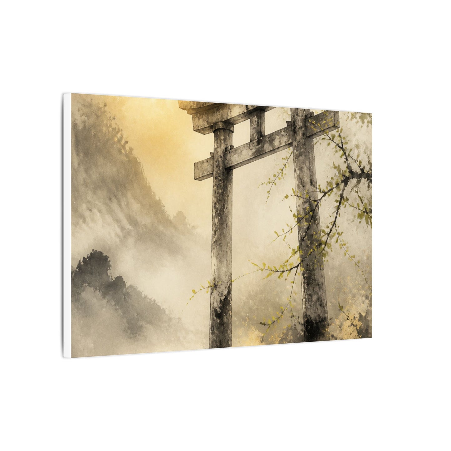 Spring Torii Gate Sumi E Canvas Art | Tranquil Decor