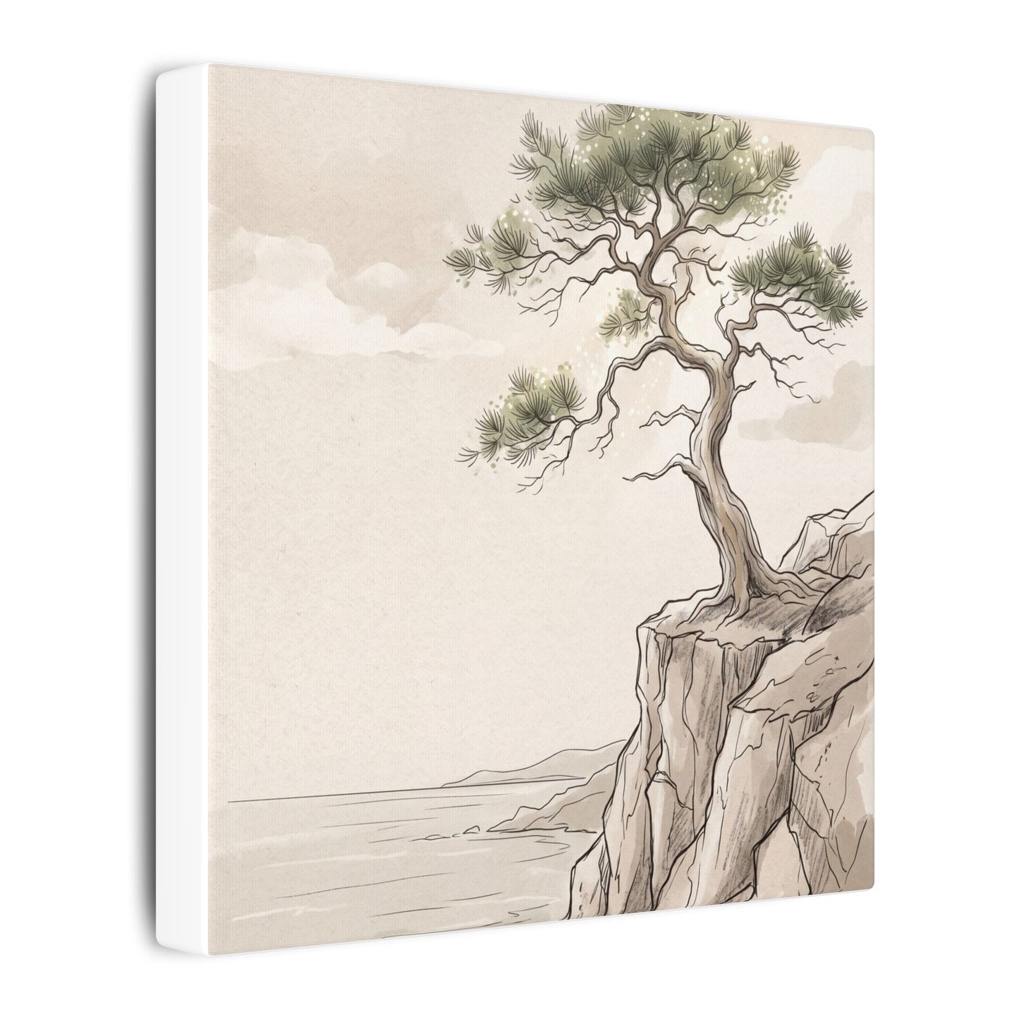 Japandi Pine Tree in Dappled | Minimal Line Canvas Art