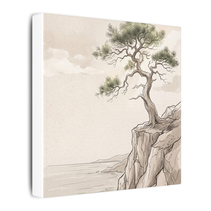 Japandi Pine Tree in Dappled | Minimal Line Canvas Art
