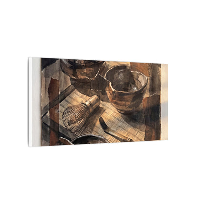 Tea Ceremony Charcoal Ink Canvas Art | Luxurious Dark Japandi Art