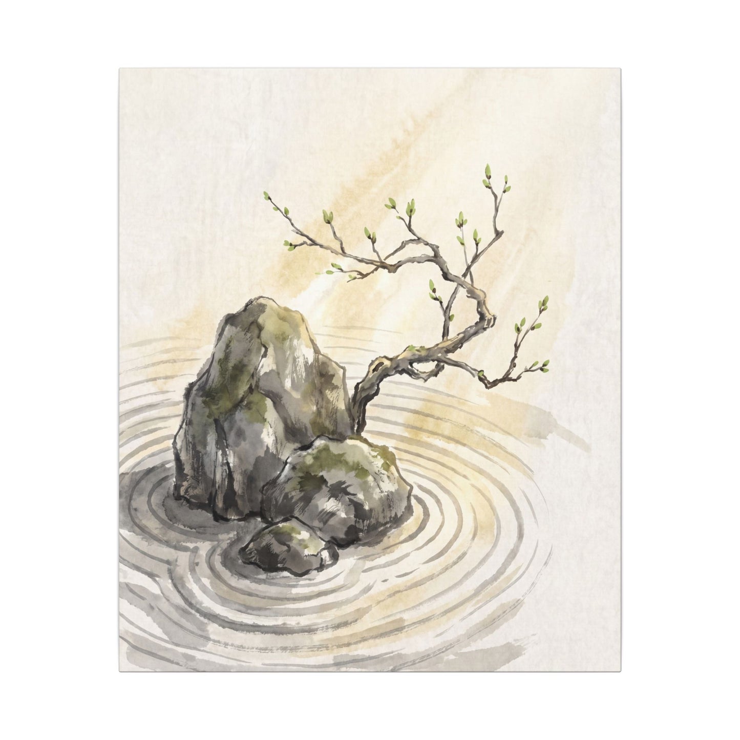Serene Rock Garden Canvas Art - Sumi E Zen