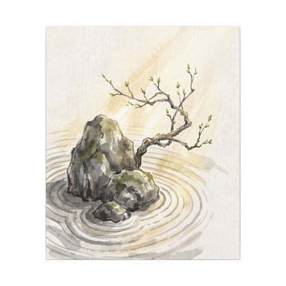 Serene Rock Garden Canvas Art - Sumi E Zen