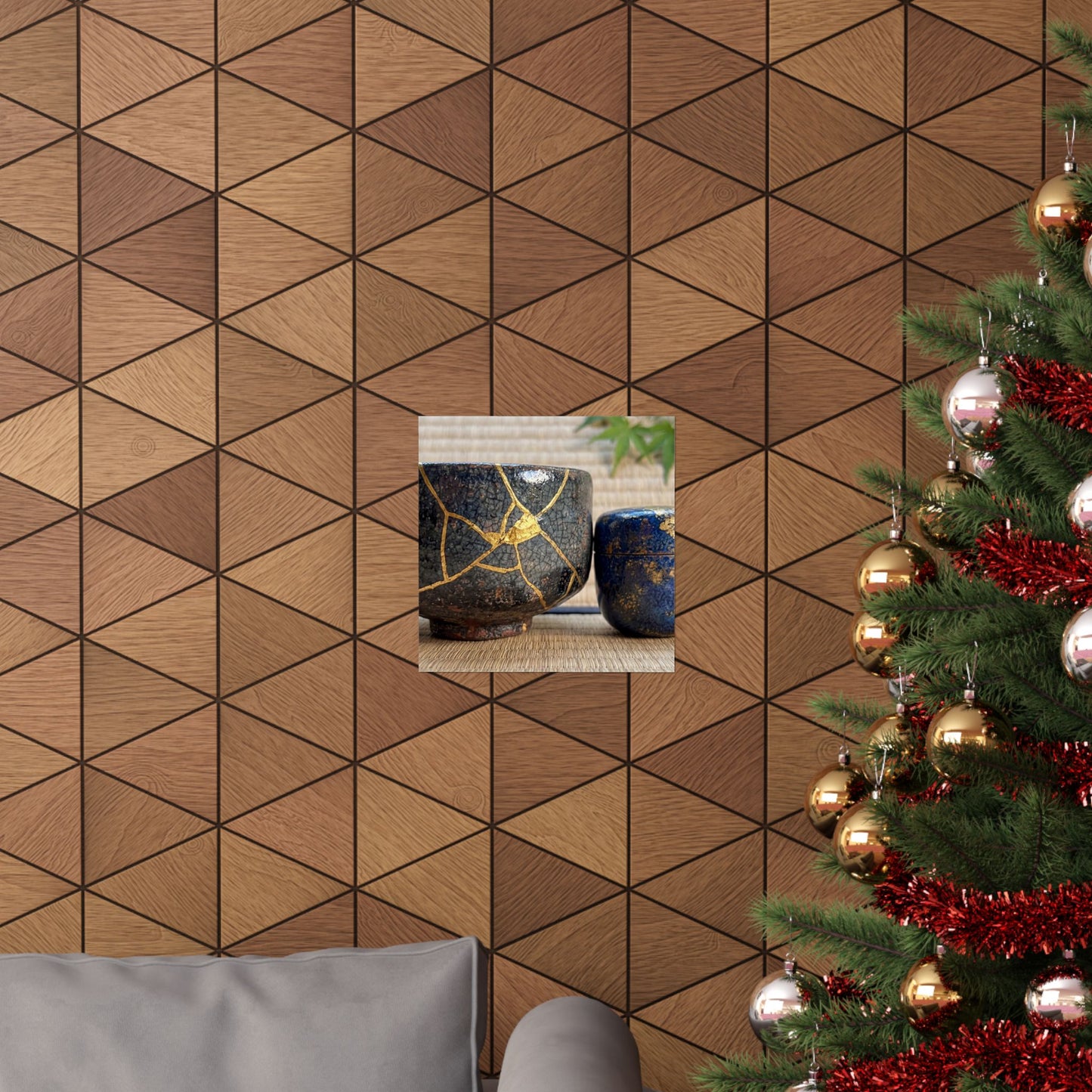 Kintsugi Tea Ceremony in Dawn | Crackle Gold Wall Art Print