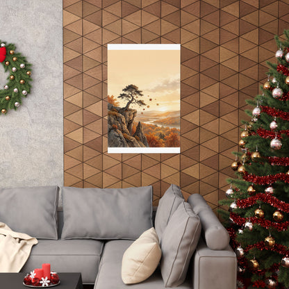 Japandi Pine Tree in Golden Hour | Japanese Pattern Wall Art Print