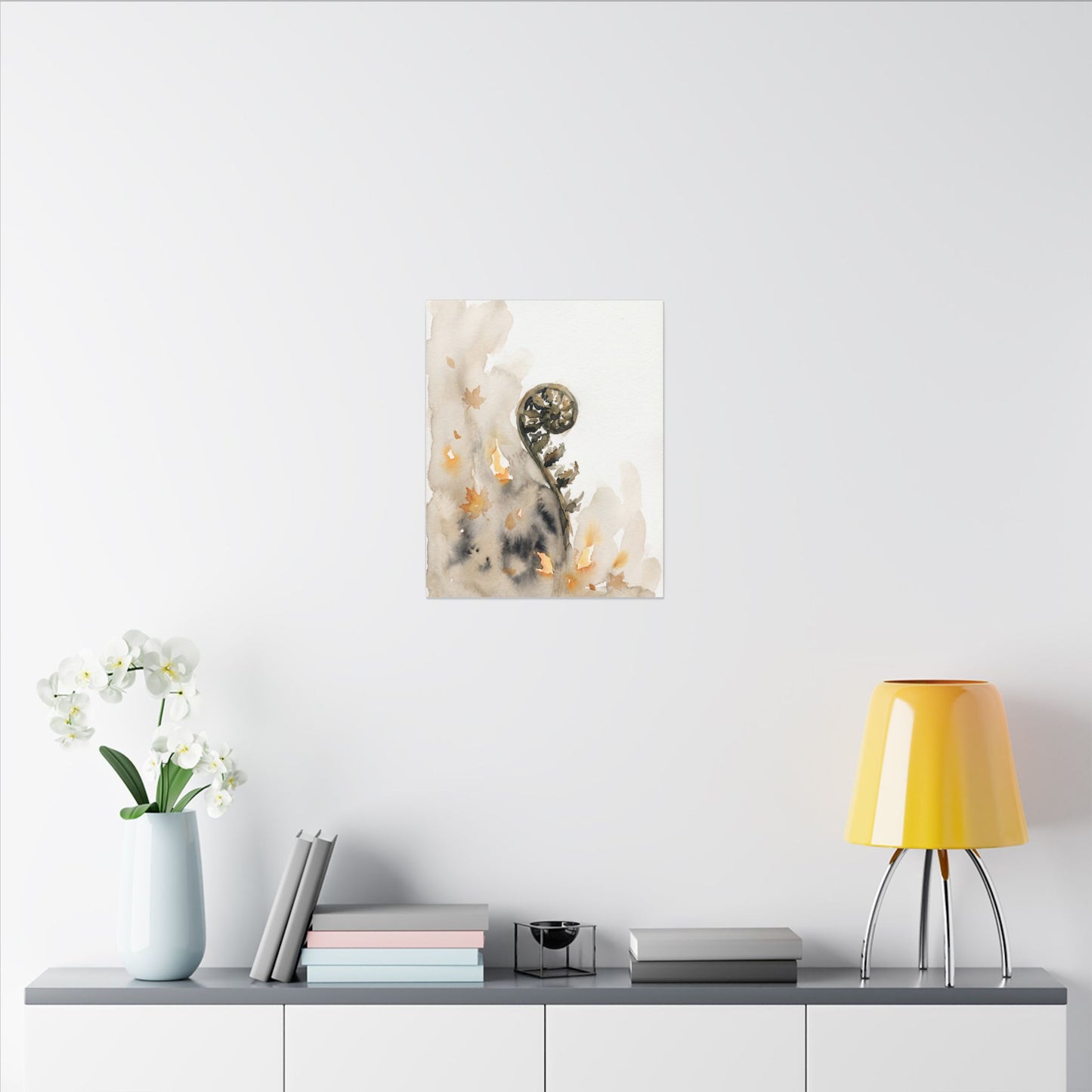Fern Unfurling Watercolor Canvas Art | Earthy Japandi Art