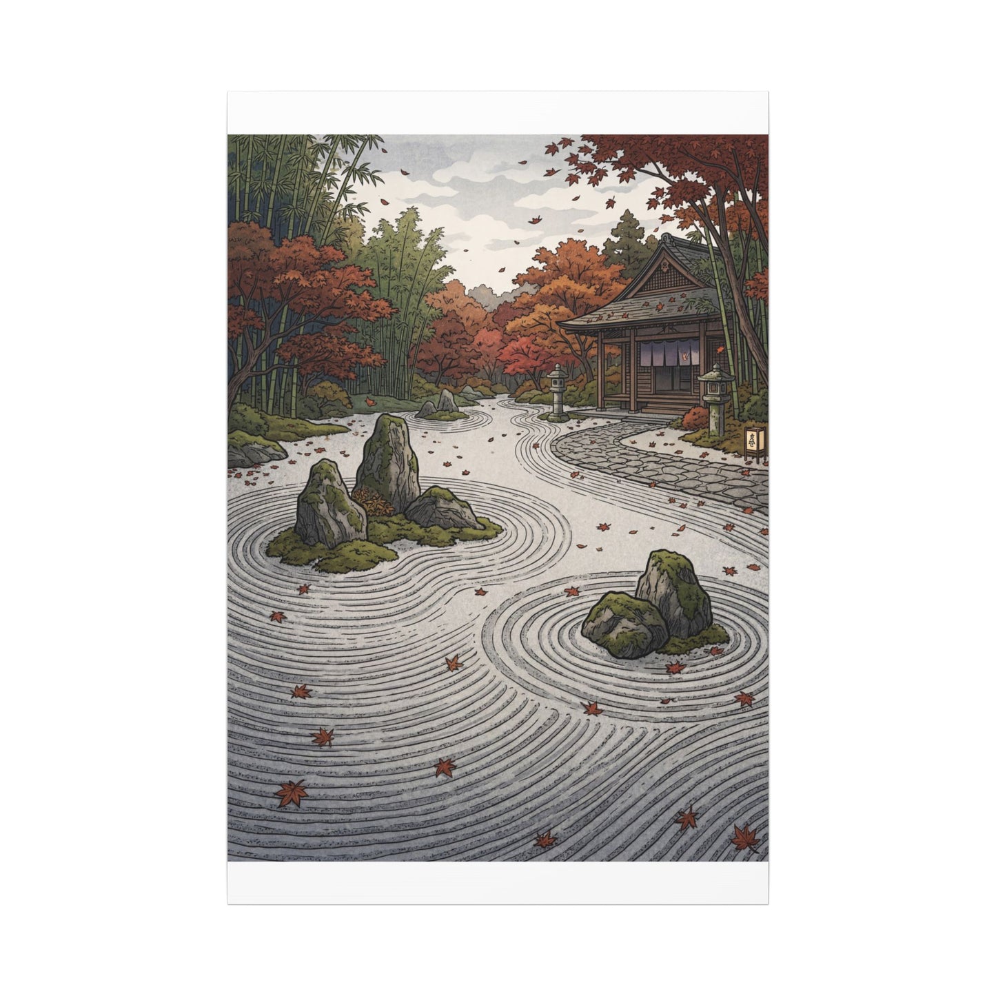 Autumn Rock Garden Ukiyo E Inspired Canvas Art | Peaceful Decor