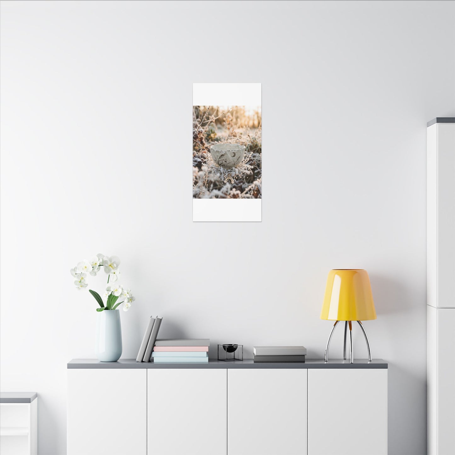 Japandi Ceramic Bowl in Golden Hour | Japanese Pattern Canvas Art
