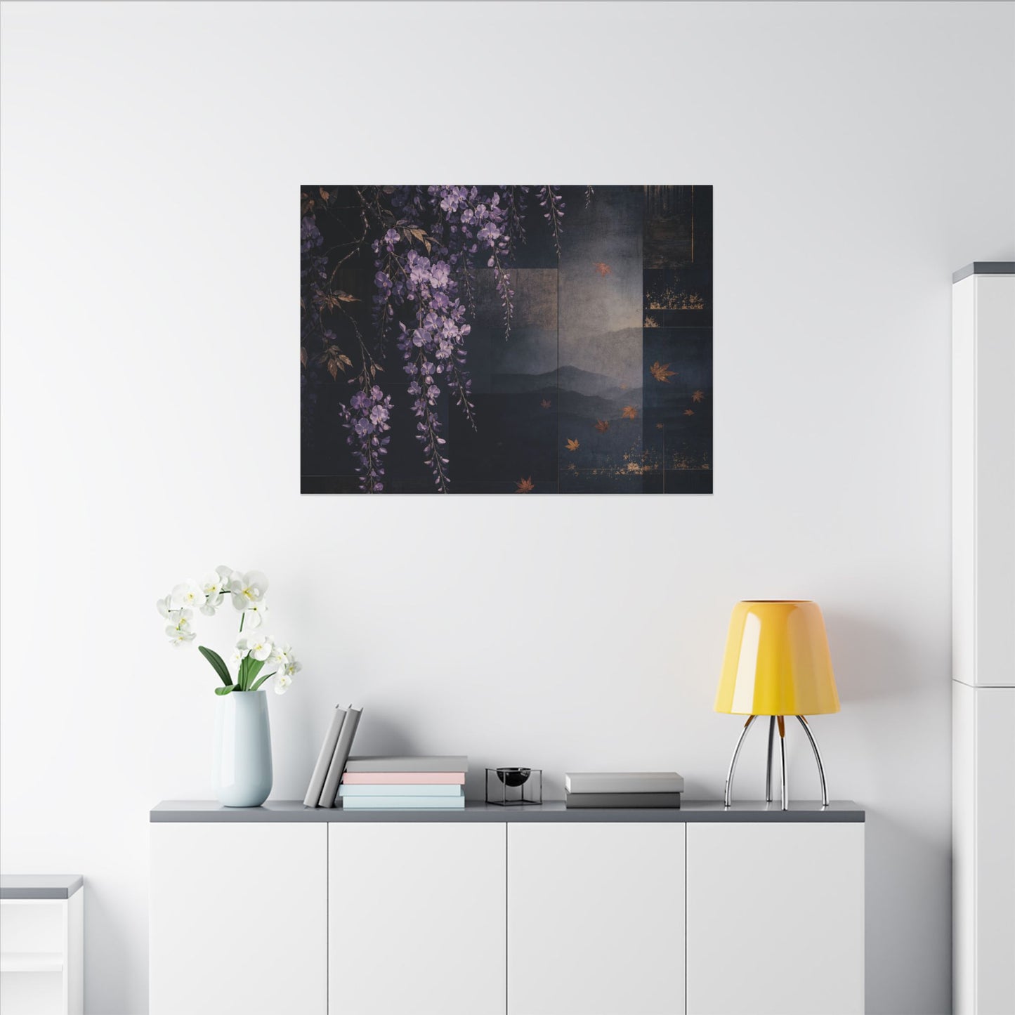 Dawn Wisteria Canvas Art - Dark Japandi Fukinsei