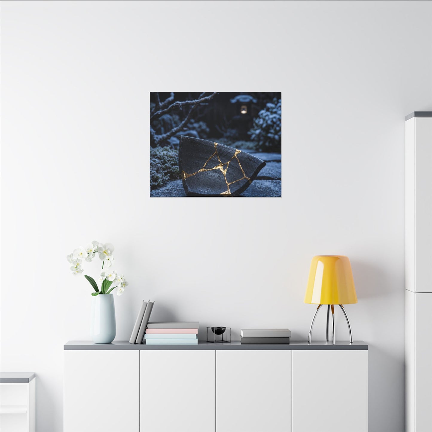 Moonlit Garden Winter Canvas Art | Kintsugi Artful Design