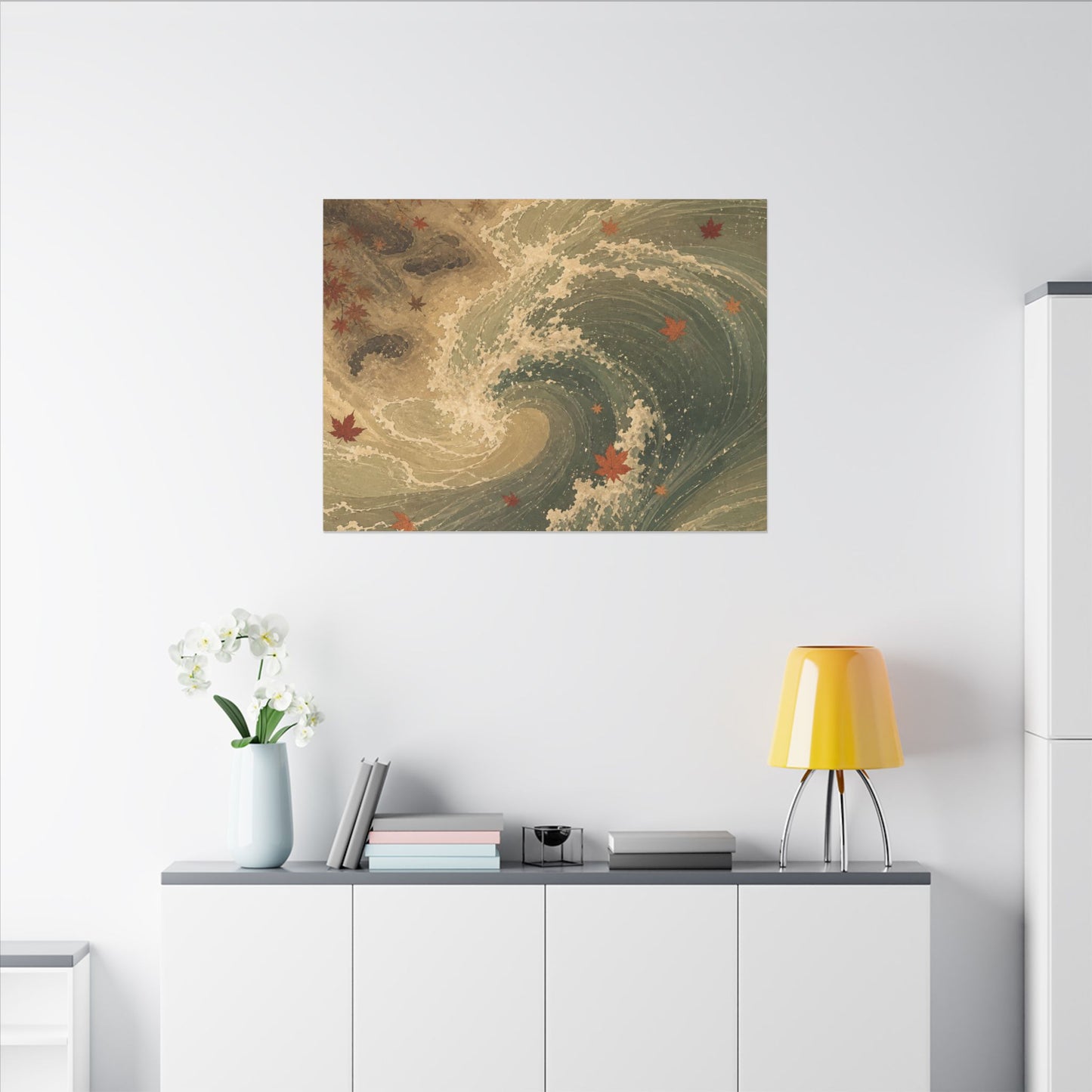 Japandi Ocean Wave in Candlelight | Japanese Pattern Canvas Art