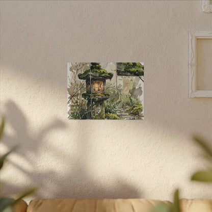 Stone Lantern Watercolor Canvas Art | Elegant Japandi Art