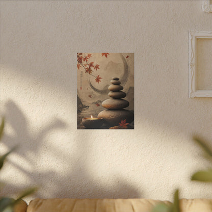 Japandi River Stones in Candlelight | Japanese Pattern Canvas Art
