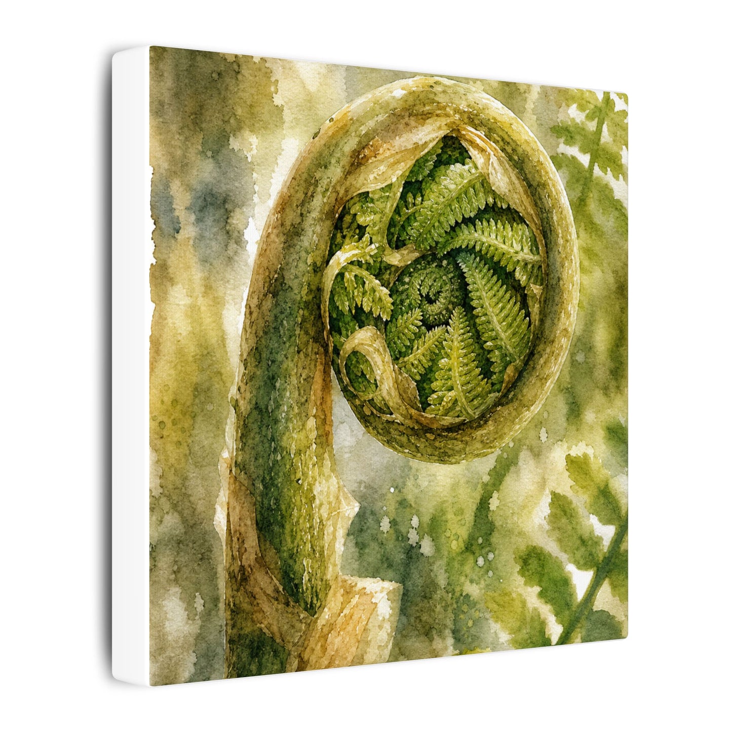 Japandi Fern Unfurling in Dappled | Watercolor Canvas Art