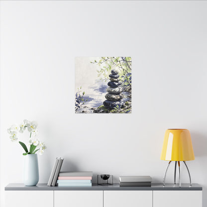River Stones Sumi E Canvas Art | Serene Zen Art
