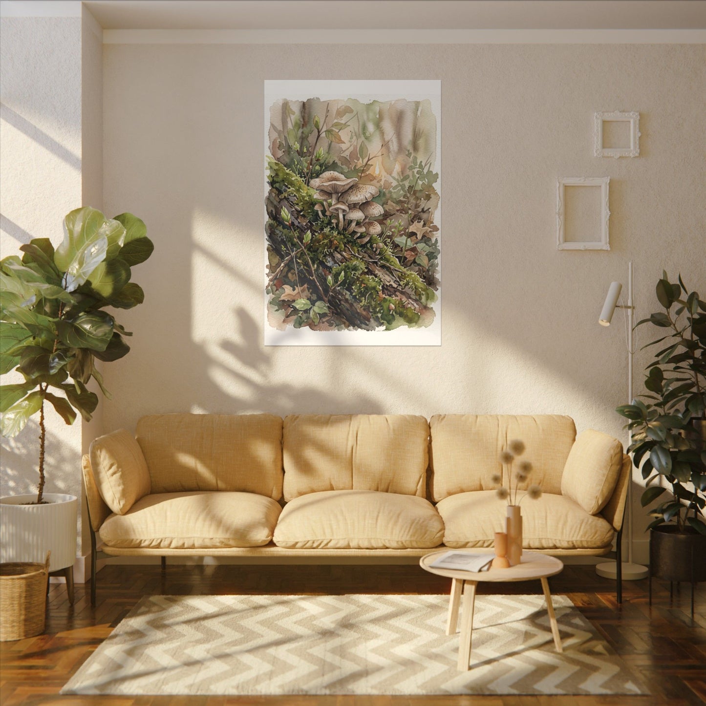 Wild Mushrooms Canvas Art | Spring Japandi Watercolor Art