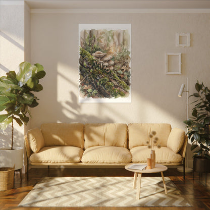 Wild Mushrooms Canvas Art | Spring Japandi Watercolor Art