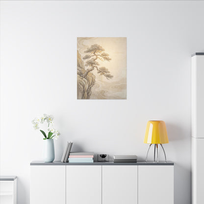 Winter Pine Tree Japanese Pattern Canvas Art | Elegant Decor