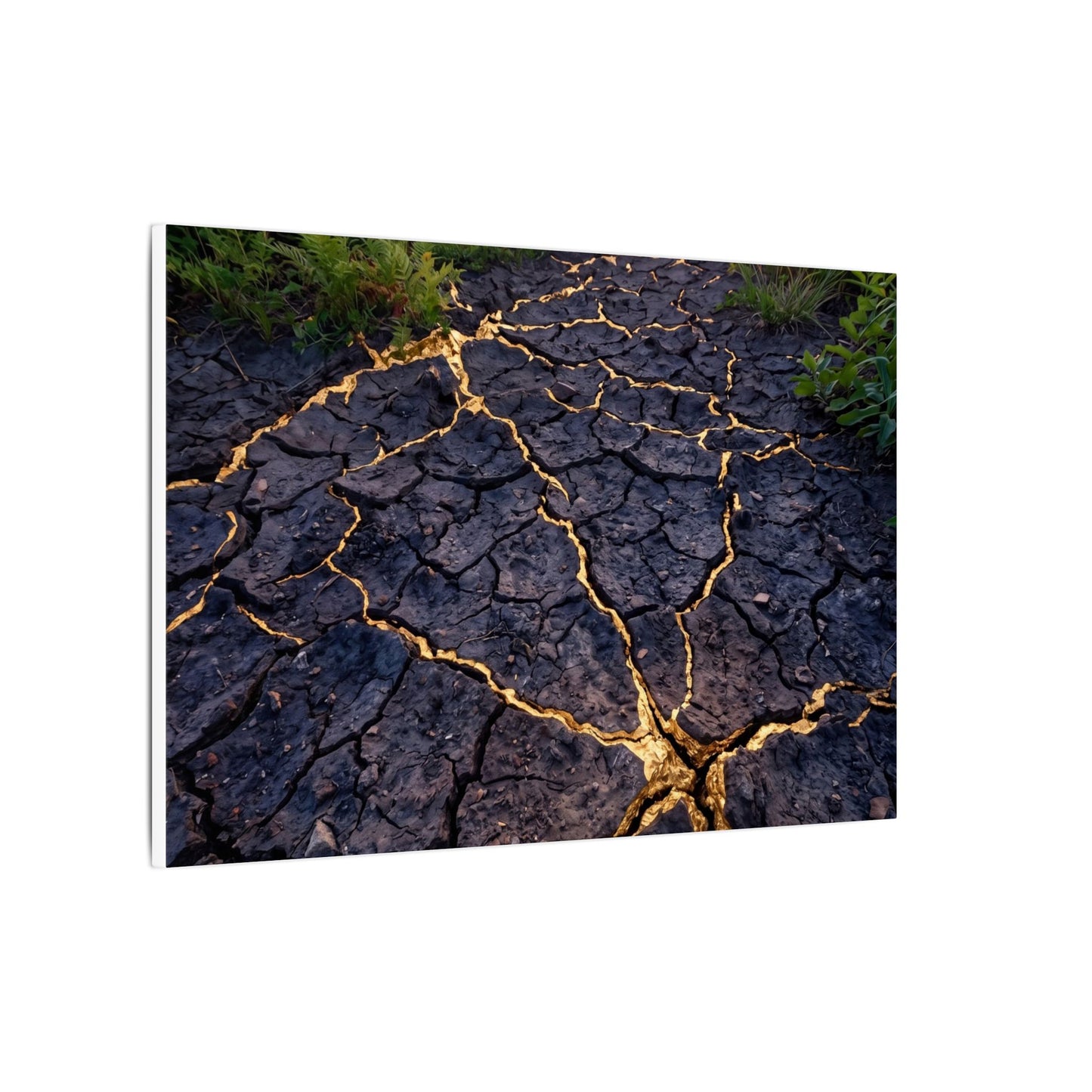Cracked Earth Canvas Art | Summer Kintsugi Crackle Gold Art