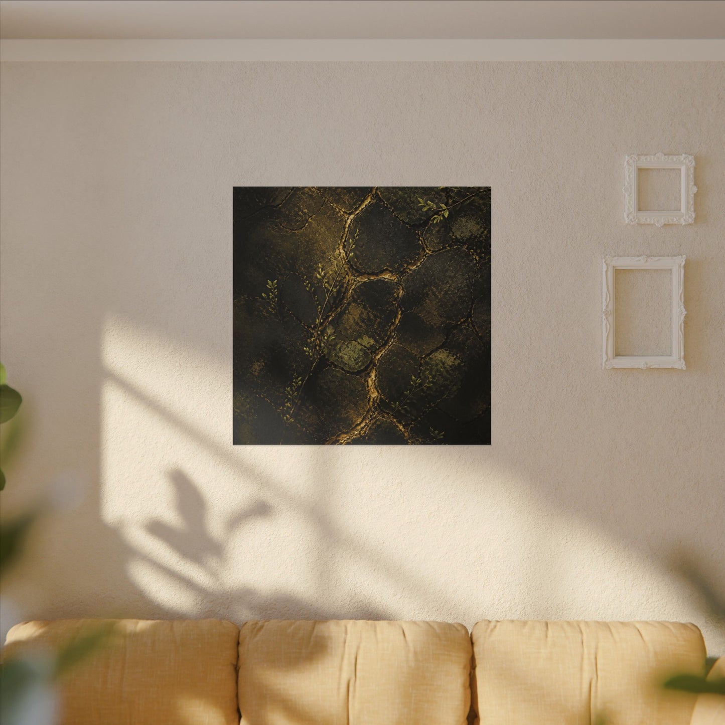 Shibui Cracked Earth Canvas Art - Dark Japandi Dark Texture