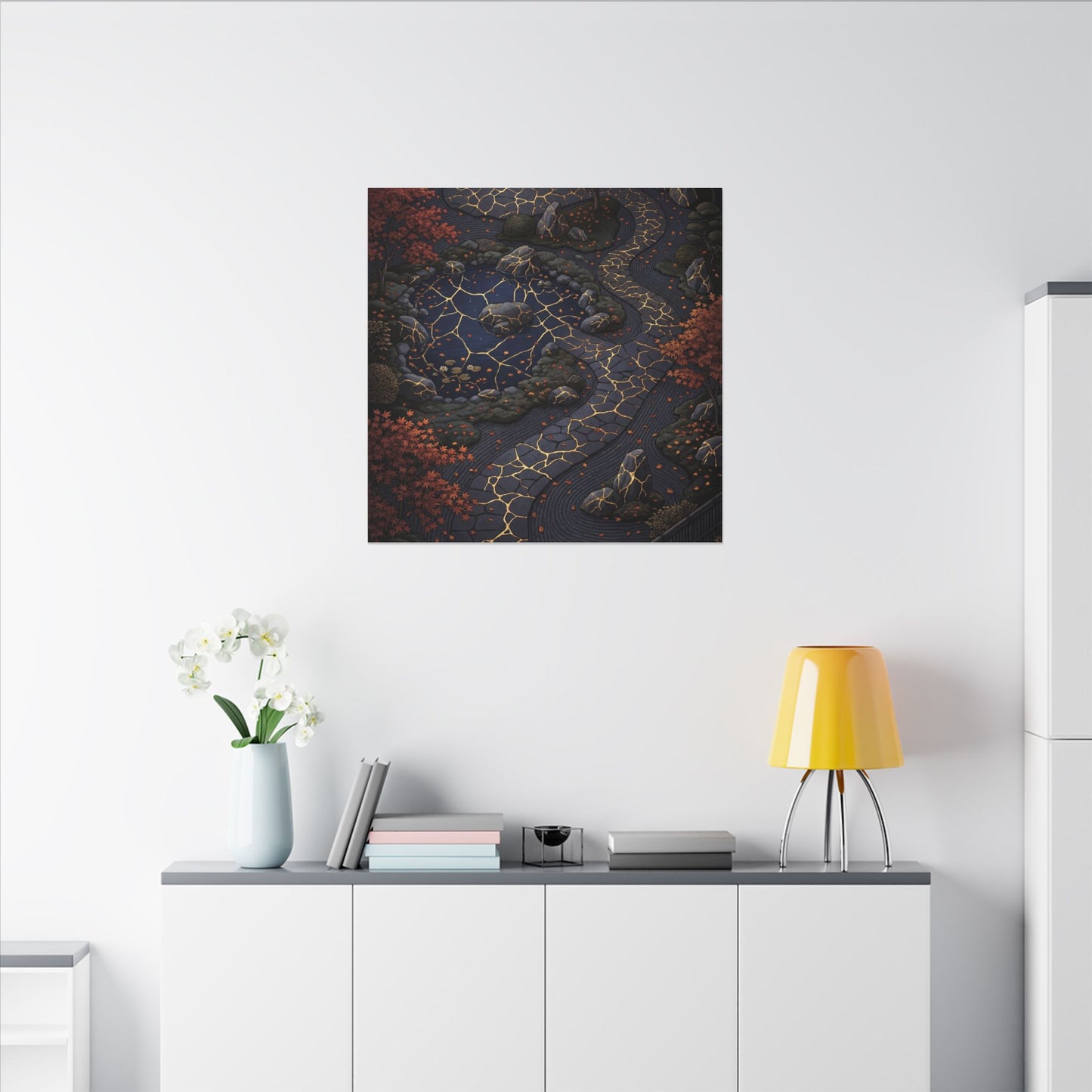 Moonlit Garden Gold Vein Canvas Art | Resilient Kintsugi Art