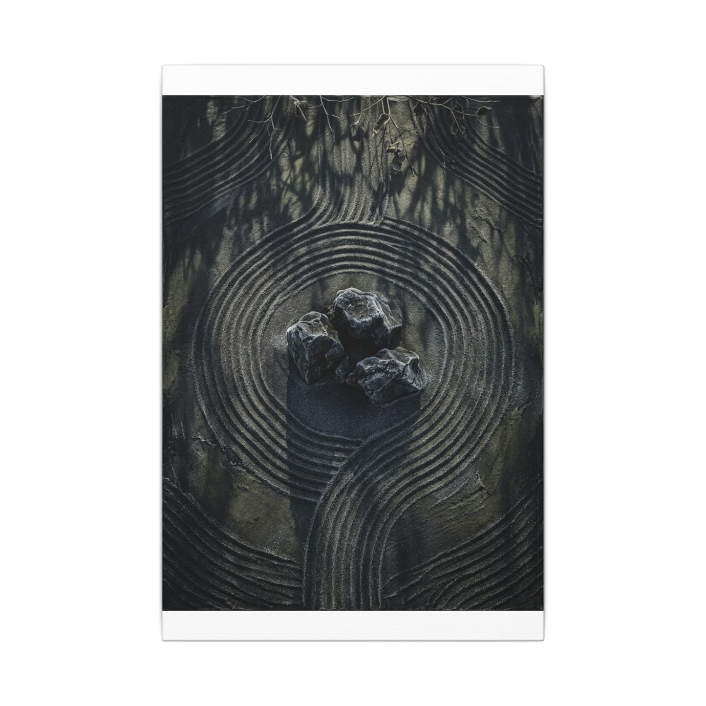 Moody Rock Garden Canvas Art - Dark Texture Dark Japandi
