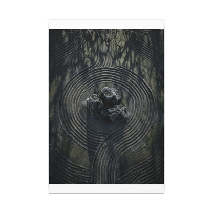 Moody Rock Garden Canvas Art - Dark Texture Dark Japandi
