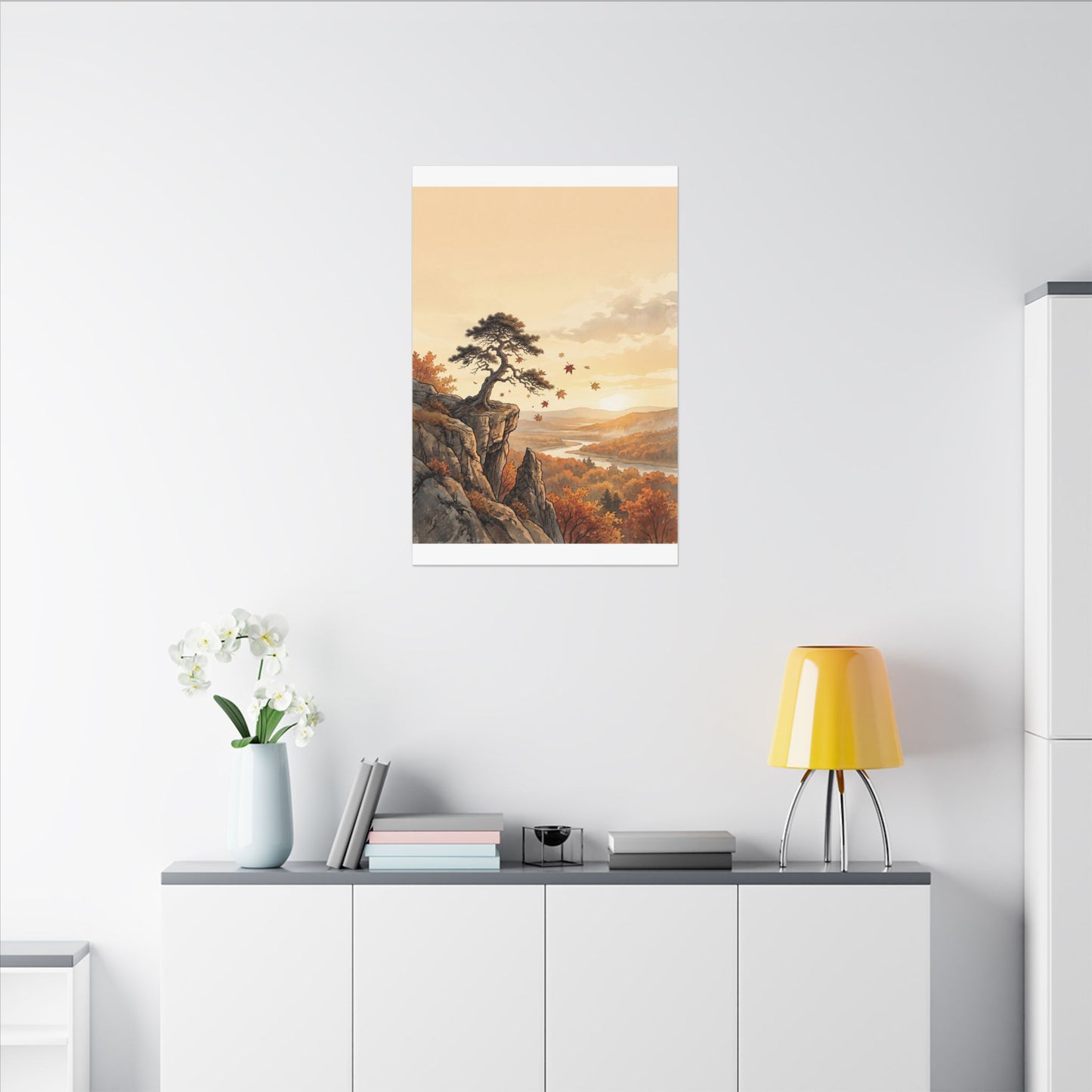 Pine Tree Autumn Canvas Art | Japandi Warm Design