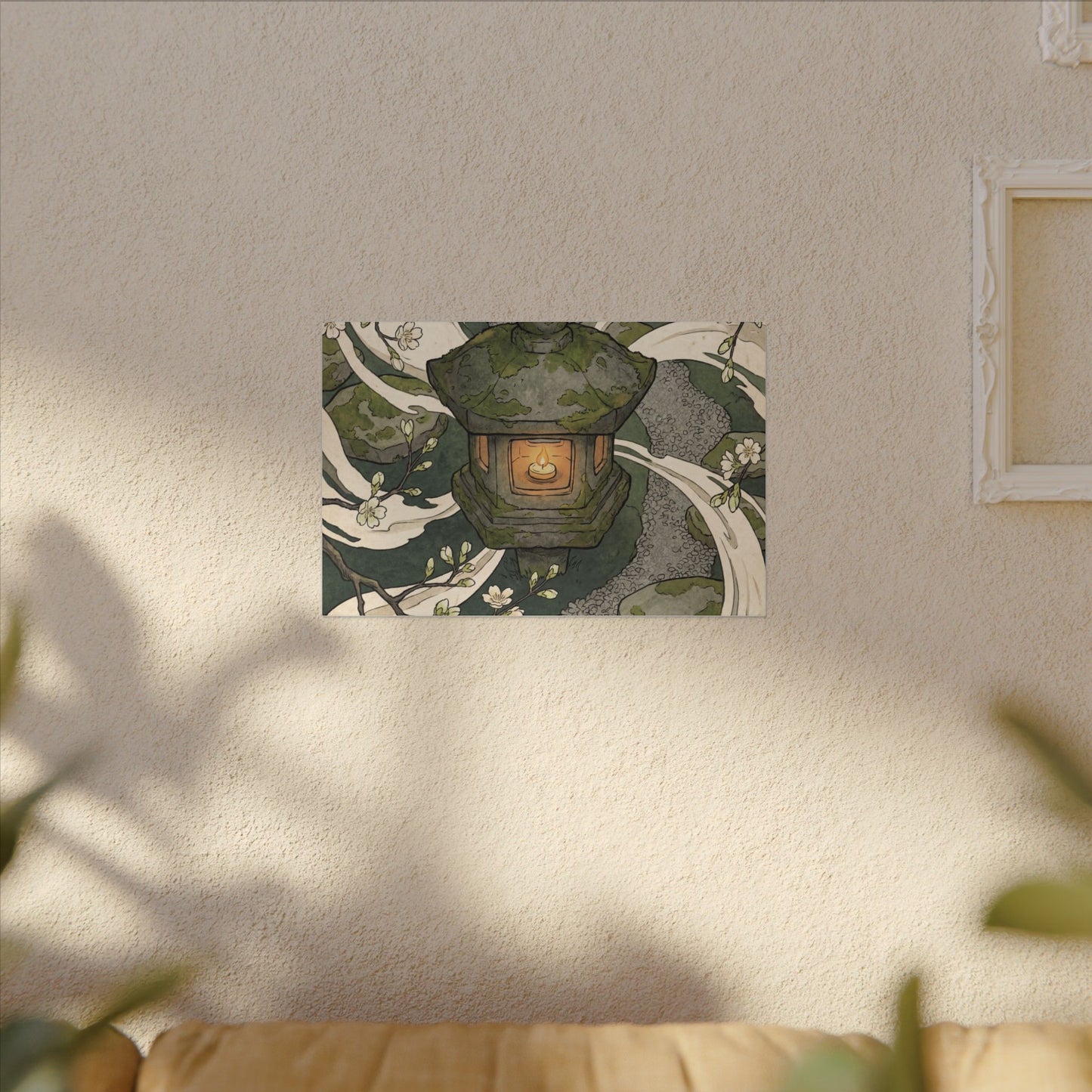 Zen Stone Lantern in Candlelight | Ukiyo E Inspired Canvas Art